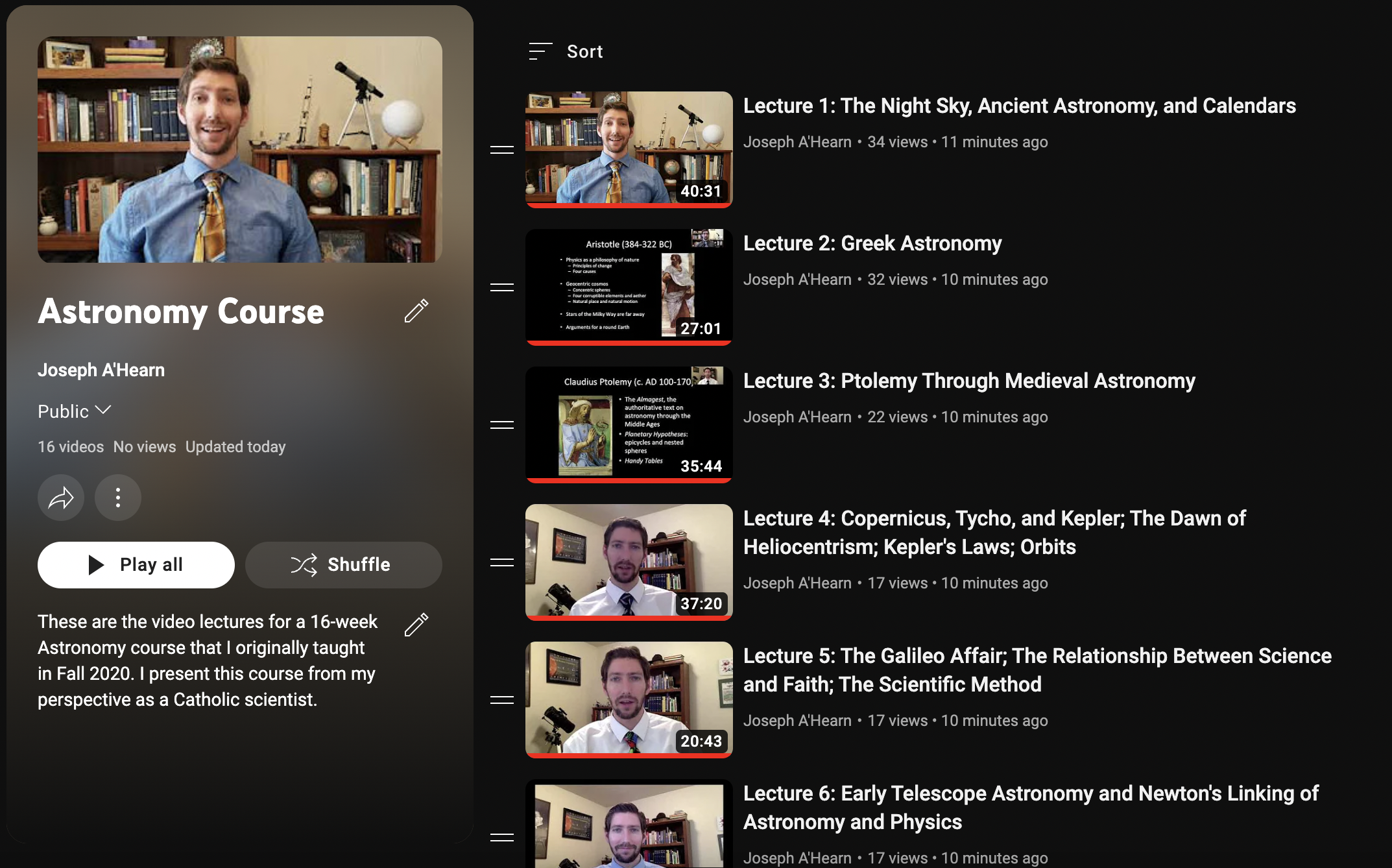 My Astronomy Lectures Are Now Public on YouTube